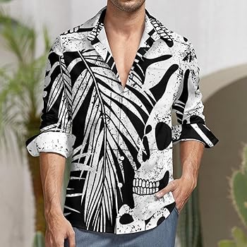 Amazon.com: Skull and Leaves Men's Regular-Fit Long-Sleeve